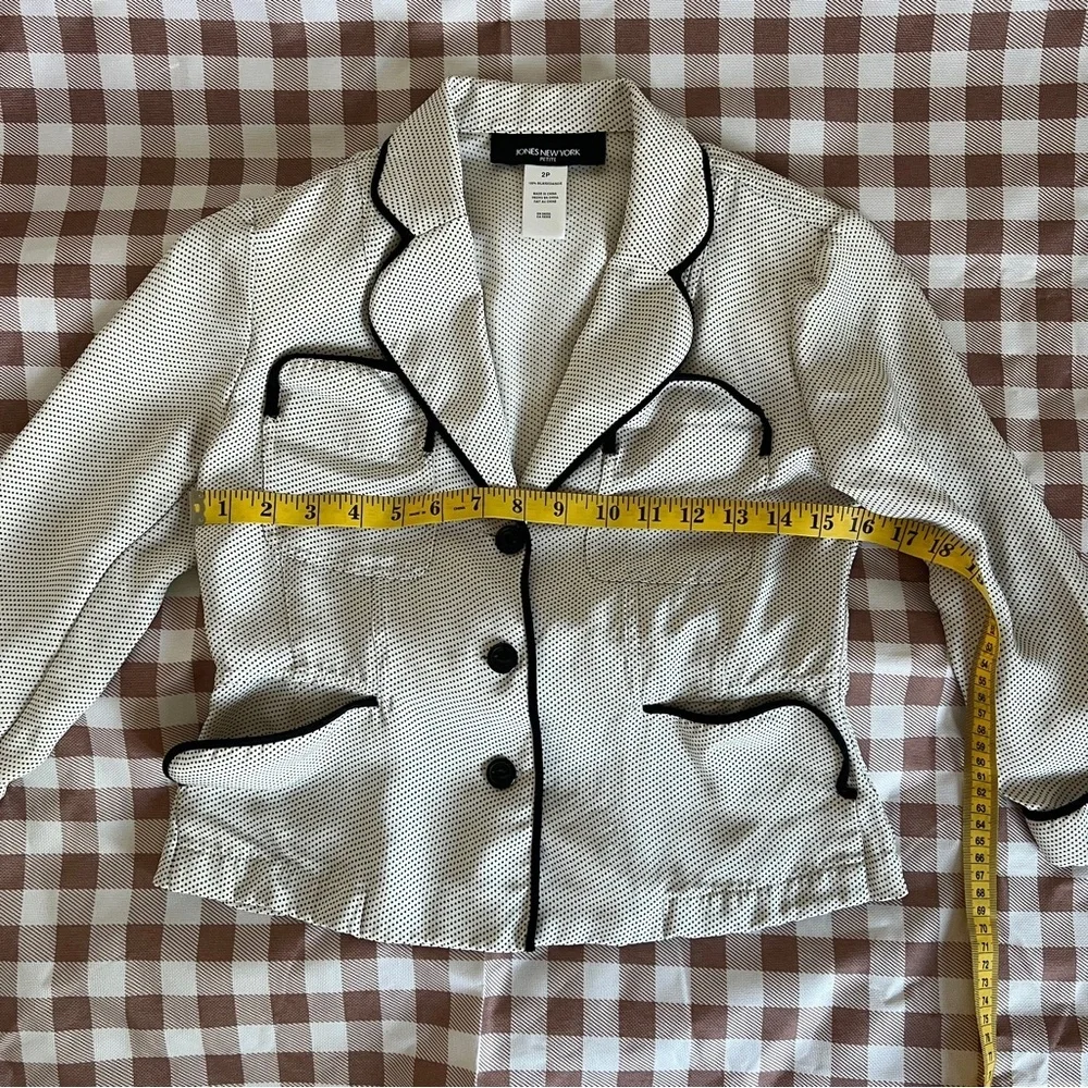 Jones New York 100% Silk Polka Dot Cream Blazer with Black Trim - Picture 7 of 11